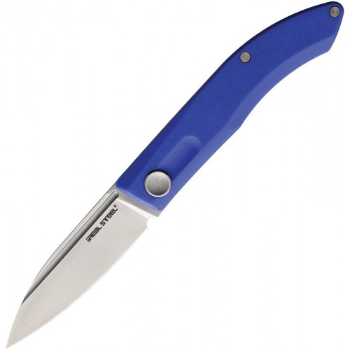 Real Steel Stella UK EDC Folding Knife - 2.95" VG10 Satin Spear Point Blue G10 Handle