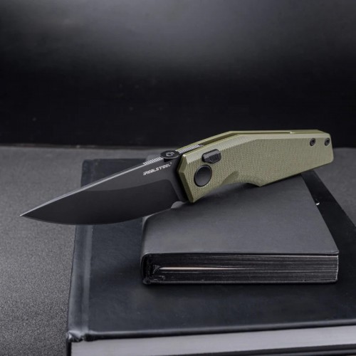 Real Steel Spectrum Folding Knife - 3.7" Nitro-V Black Blade Green G10 Handle