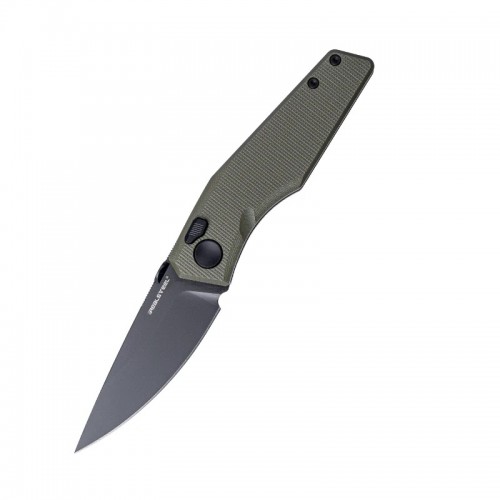 Real Steel Spectrum Folding Knife - 3.7" Nitro-V Black Blade Green G10 Handle