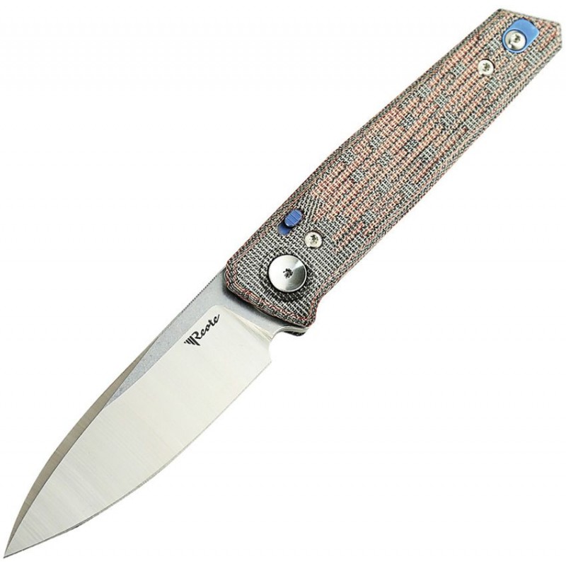 Reate Knives PL-6 Pivot Lock Folding Knife - 3.63" Nitro-V Spear Point Blade Black and Red Micarta Handle