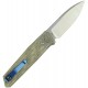 Reate Knives PL-6 Pivot Lock Folding Knife - 3.63" Nitro-V Spear Point Blade Black and Green Canvas Micarta