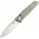 Reate Knives PL-6 Pivot Lock Folding Knife - 3.63" Nitro-V Spear Point Blade Black and Green Canvas Micarta