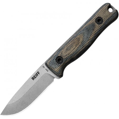 Reiff Knives F3 EDC Knife - 2.9" CPM-3V Carbon Steel Blade Black and Green Canvas Micarta Handle Kydex Sheath