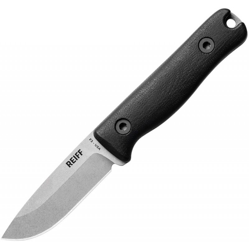 Reiff Knives F3 EDC Knife - 2.9" CPM-3V Carbon Steel Blade Black Canvas Micarta Handle Kydex Sheath