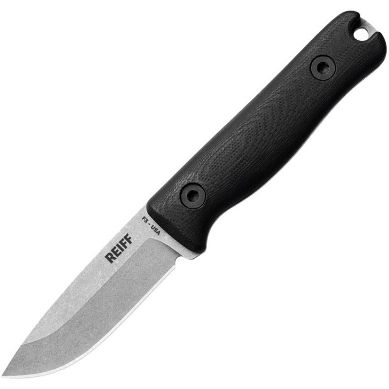 Reiff Knives F3 EDC Knife - 2.9" CPM-MagnaCut Stainless Blade Black G10 Handle Leather Sheath