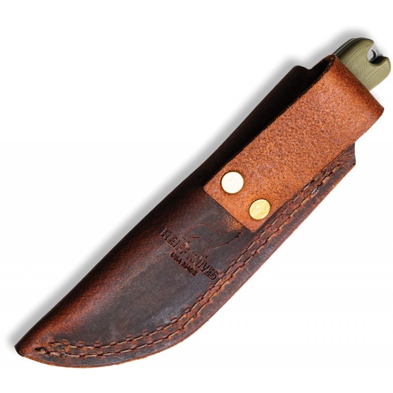 Reiff Knives F3 EDC Fixed Blade Knife - 2.9" CPM MagnaCut OD Green G10 Handle Leather Sheath