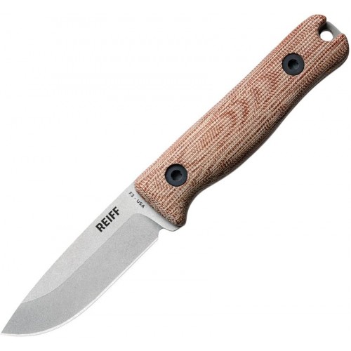 Reiff Knives F3 EDC Knife - 2.9" CPM-3V Carbon Steel Blade Natural Canvas Micarta Handle Kydex Sheath