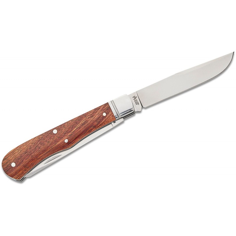 RoseCraft Blades Cockleburr Creek Trapper Folding Knife - 3.25" D2 Clip and Spey Blades Rosewood Handle with Stainless Bolsters