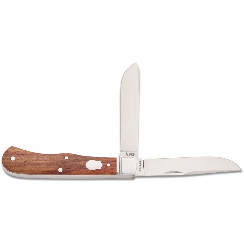 RoseCraft Blades Cockleburr Creek Trapper Folding Knife - 3.25" D2 Clip and Spey Blades Rosewood Handle with Stainless Bolsters