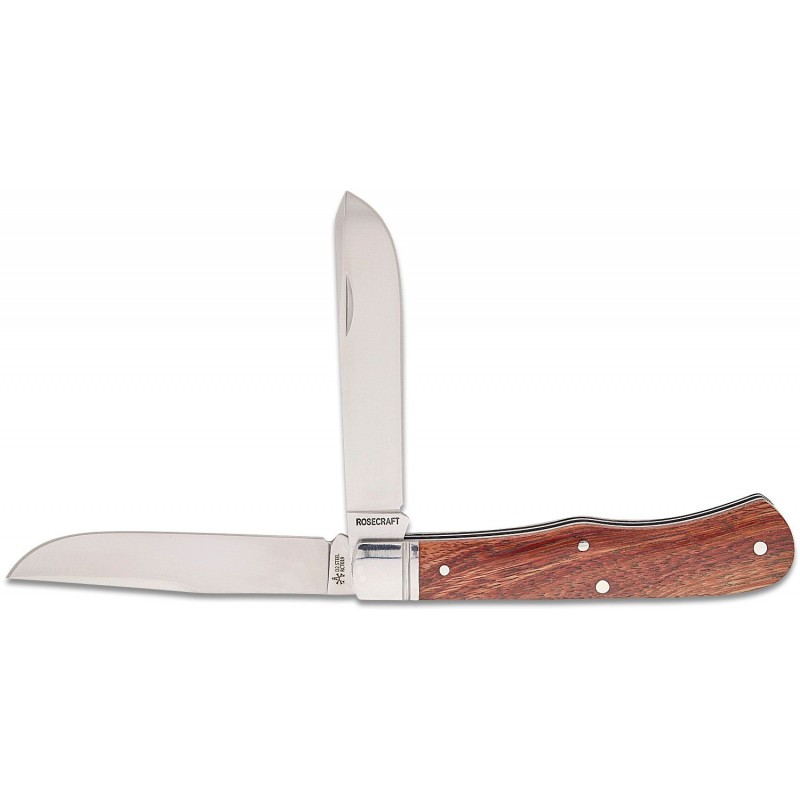 RoseCraft Blades Cockleburr Creek Trapper Folding Knife - 3.25" D2 Clip and Spey Blades Rosewood Handle with Stainless Bolsters