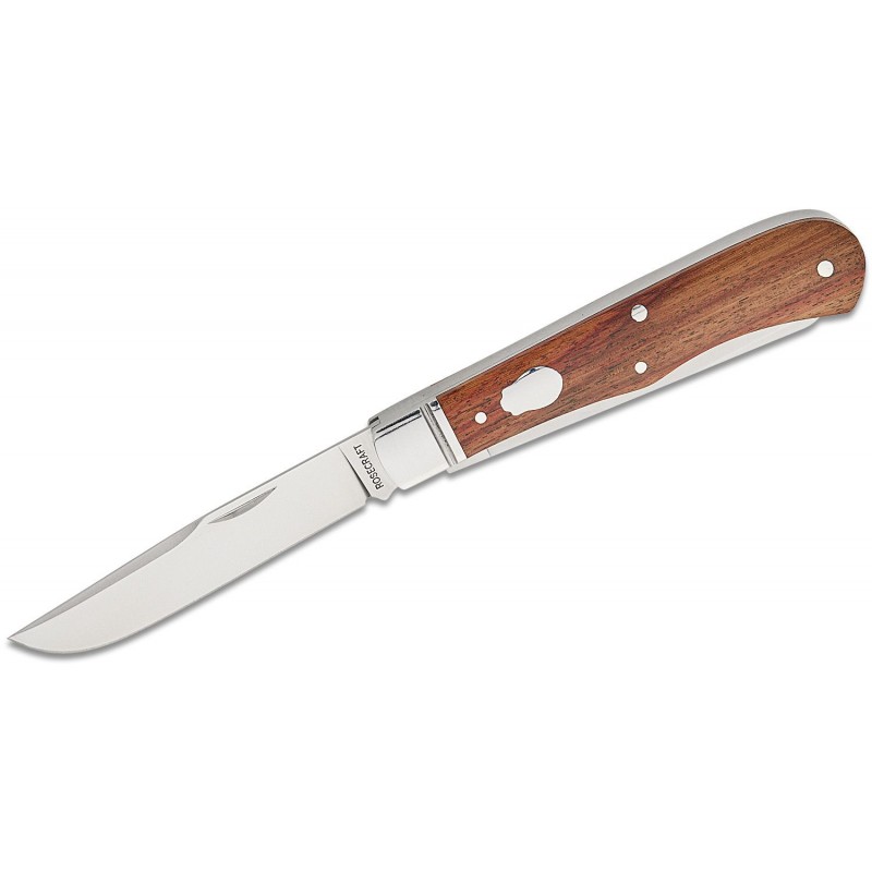 RoseCraft Blades Cockleburr Creek Trapper Folding Knife - 3.25" D2 Clip and Spey Blades Rosewood Handle with Stainless Bolsters