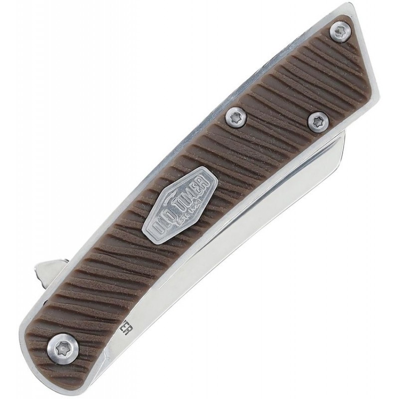 Schrade Slim Linerlock Cleaver - 2.5" Mirror Finish Cleaver Blade Brown Handle