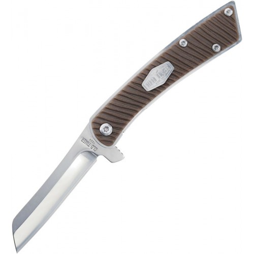 Schrade Slim Linerlock Cleaver - 2.5" Mirror Finish Cleaver Blade Brown Handle