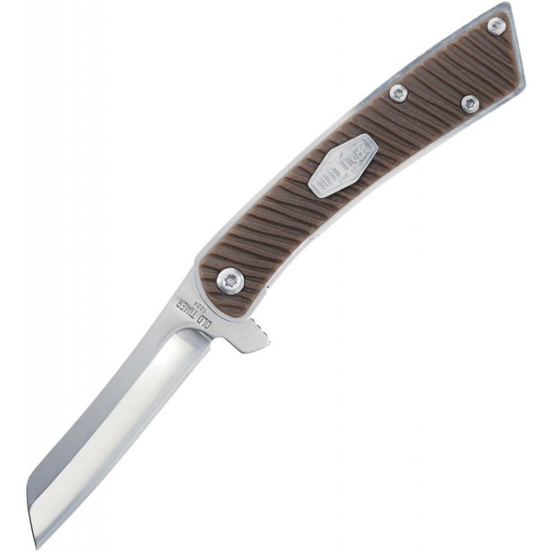 Schrade Slim Linerlock Cleaver - 2.5" Mirror Finish Cleaver Blade Brown Handle