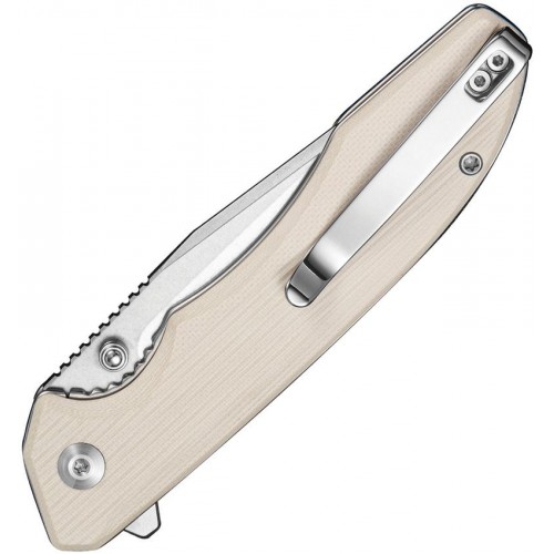 Sencut Sylor Liner Lock Folding Knife - 3.35" D2 Satin Clip Point Blade Ivory G10 Handle