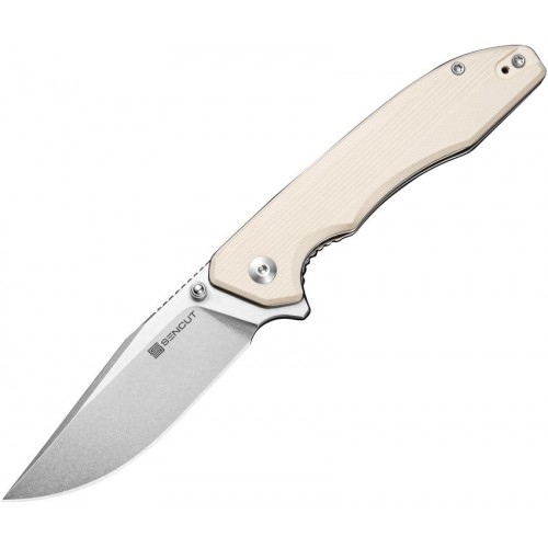 Sencut Sylor Liner Lock Folding Knife - 3.35" D2 Satin Clip Point Blade Ivory G10 Handle