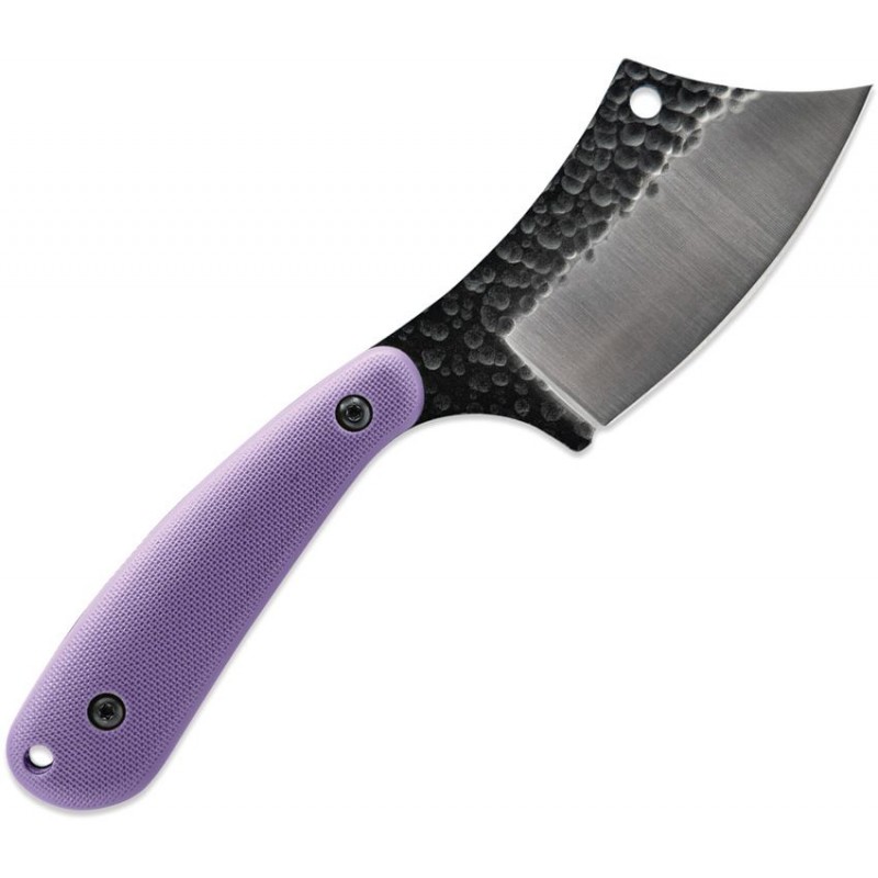 Skallywag Tactical Mantis Cleaver Fixed Blade Knife - 2.75" Hammered 420 Stainless Steel Blade Purple Handle
