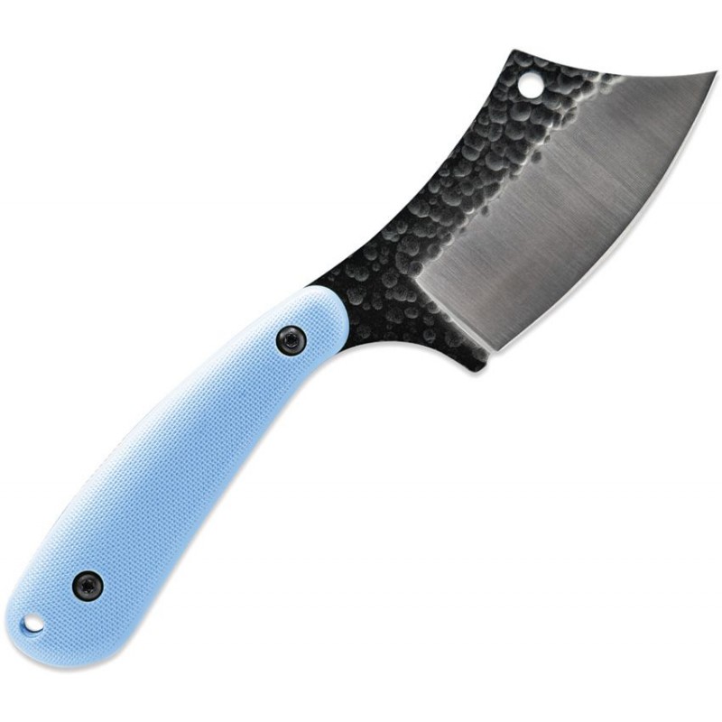 Skallywag Tactical Mantis Cleaver Fixed Blade Knife - 2.75" Hammered 420 Stainless Steel Blade Blue Handle