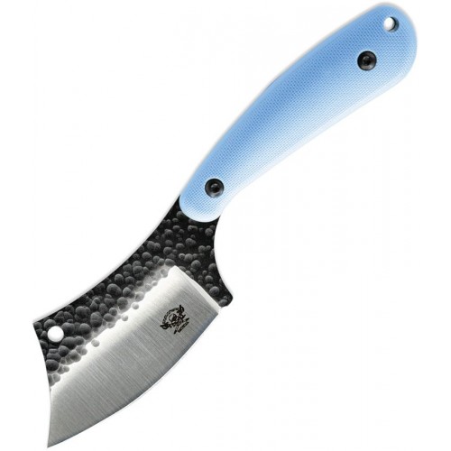 Skallywag Tactical Mantis Cleaver Fixed Blade Knife - 2.75" Hammered 420 Stainless Steel Blade Blue Handle