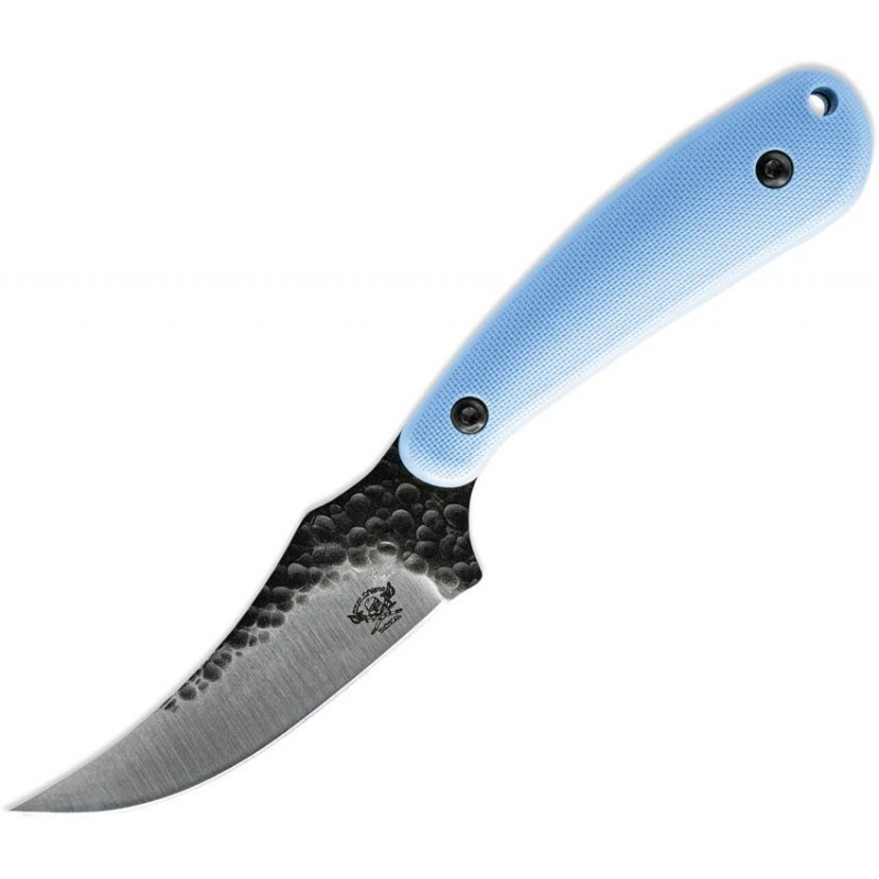 Skallywag Tactical Scorpion Fixed Blade Knife - 2.75" Hammered 420 Stainless Steel Skinner Blade Blue Handle