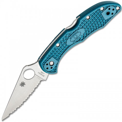 Spyderco Delica 4 Folding Knife - 2.9" K390 SpyderEdge Serrated Blade Blue FRN Handle