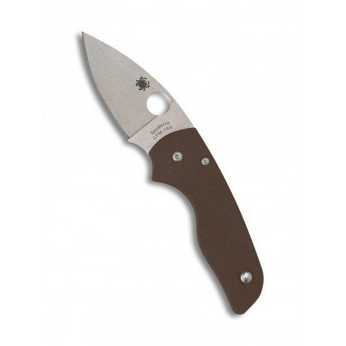 Spyderco Lil' Native Sprint Run Folding Knife - 2.42" CPM-15V Stonewashed Plain Blade Brown G10 Handle