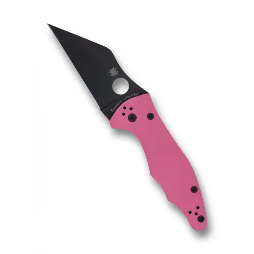 Spyderco YoJumbo Sprint Run Folding Knife - 3.98" Black DLC CPM-S30V Blade Pink G10 Handle