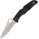Spyderco Pacific Salt Folding Knife 3.78" H1 Satin Serrated Blade, Black FRN Handle