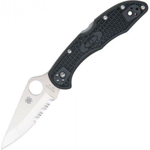 Spyderco Delica 4 Folding Knife - 2.9" VG-10 Part Serrated Blade Black FRN Handle