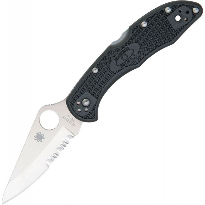 Spyderco Delica 4 Folding Knife - 2.9" VG-10 Part Serrated Blade Black FRN Handle
