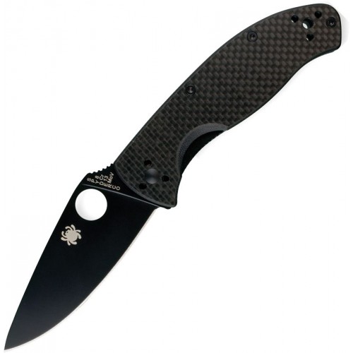 Spyderco Tenacious Folding Knife - 3.39" Black 8Cr13MoV Stainless Steel Blade Carbon Fiber and G10 Handle