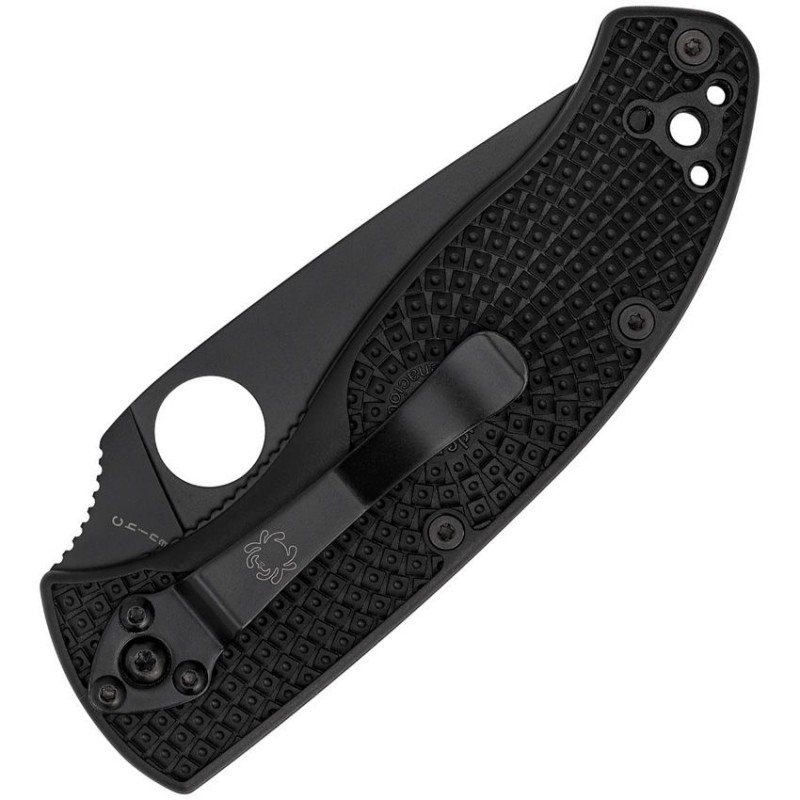 Spyderco LW Tenacious Folding Knife - 3.39" 8Cr13MoV Black Part Serrated Stainless Steel Plain Blade Black Handle