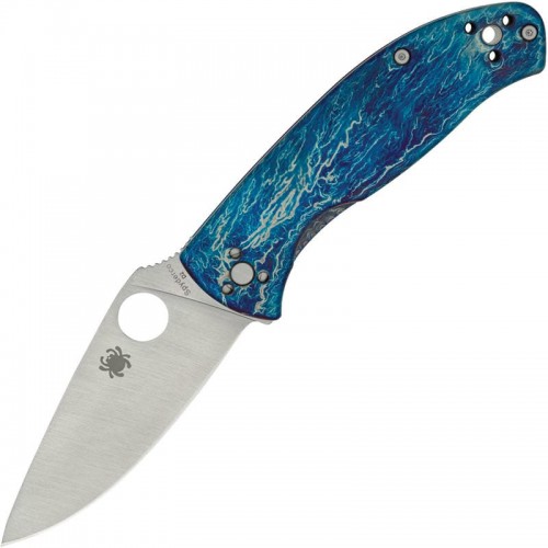 Spyderco Tenacious R.I.L Folding Knife - 3.35" D2 Steel Plain Blade Blue Titanium Handles