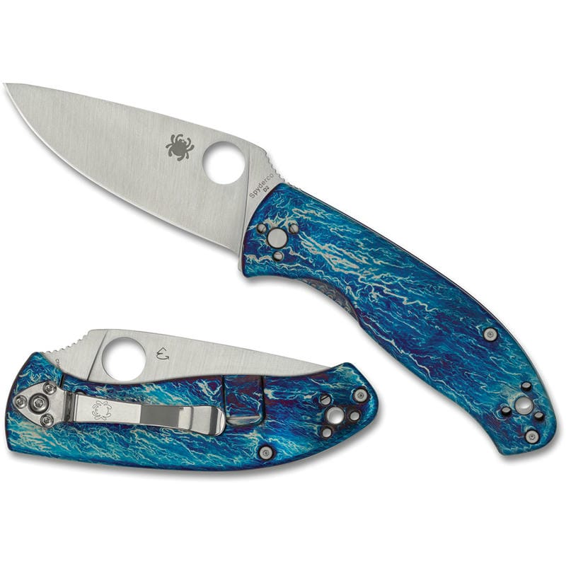 Spyderco Tenacious Folding Knife - 3.35" D2 Steel Plain Blade Blue Titanium Handles