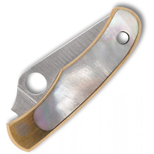 Spyderco UK EDC Bug Pocket Knife Abalone - 1.25" 12C27 Stainless Steel Blade Silver Handle with Abalone Inlay