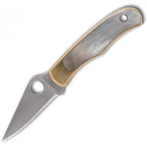 Spyderco UK EDC Bug Pocket Knife Abalone - 1.25" 12C27 Stainless Steel Blade Silver Handle with Abalone Inlay