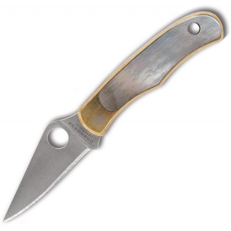 Spyderco UK EDC Bug Pocket Knife Abalone - 1.25" 12C27 Stainless Steel Blade Silver Handle with Abalone Inlay