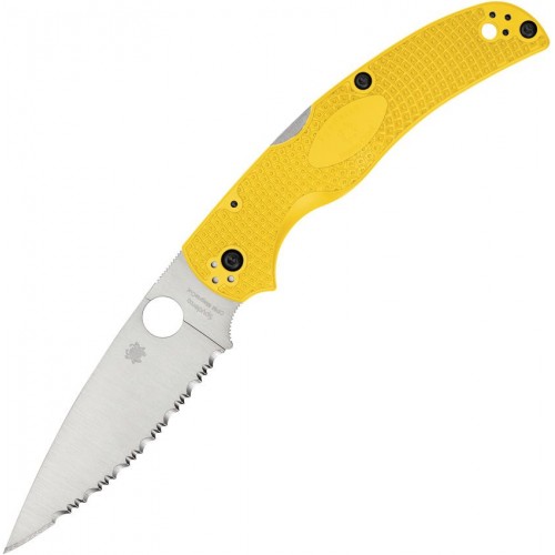 Spyderco Native Chief Lightweight Salt Folding Knife - 4" Serrated CPM-MagnaCut Plain Blade Yellow FRN Handle