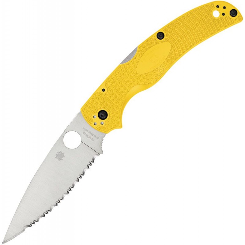 Spyderco Native Chief Lightweight Salt Folding Knife - 4" Serrated CPM-MagnaCut Plain Blade Yellow FRN Handle