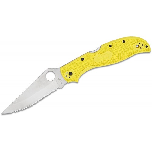 Spyderco Stretch 2XL Salt Folding Knife - 3.92" Serrated Blade, Yellow Handle