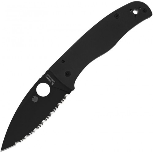 Spyderco Bodacious Folding Knife - 3.66" S30V Black DLC Leaf Shaped Serrated Blade Smooth Black G10 Handle