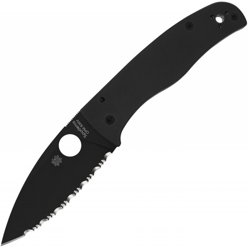 Spyderco Bodacious Folding Knife - 3.66" S30V Black DLC Leaf Shaped Serrated Blade Smooth Black G10 Handle