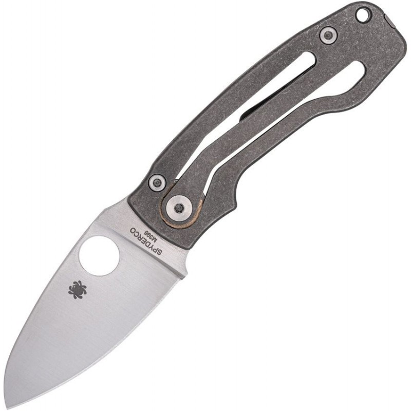 Spyderco PITS 2 UK EDC Folding Knife - 2.74" M398 Satin Drop Point Blade Skeletonized Titanium Handle