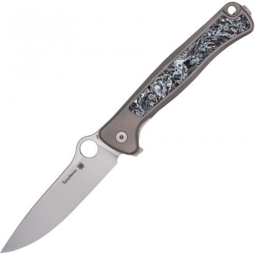 Spyderco Slym LionSteel Pocket Knife - 3.42" M390 Blade Gray PVD Titanium Handle Polar Dark Matter FatCarbon Inlay