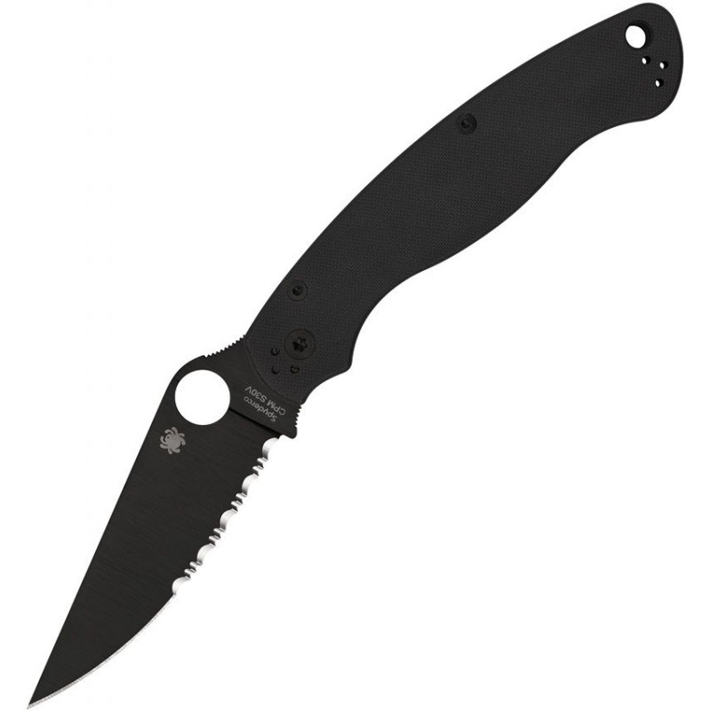 Spyderco Military 2 Compression Lock Folding Knife - 4" S30V Black Combo Blade Black G10 Handle