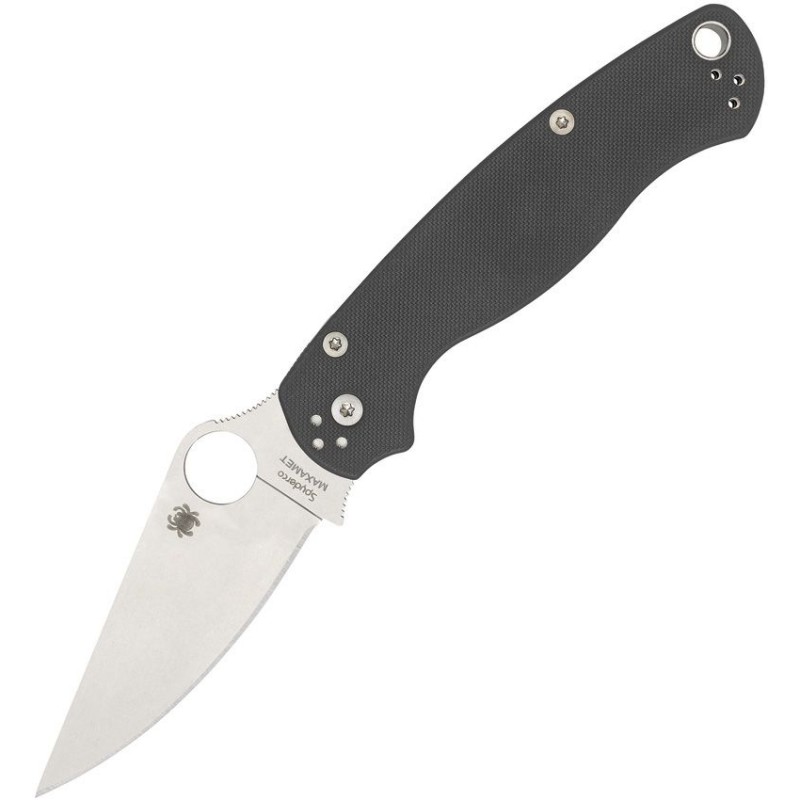 Spyderco Paramilitary 2 Folding Knife - 3.45" Maxamet Satin Plain Blade Dark Grey G10 Handle