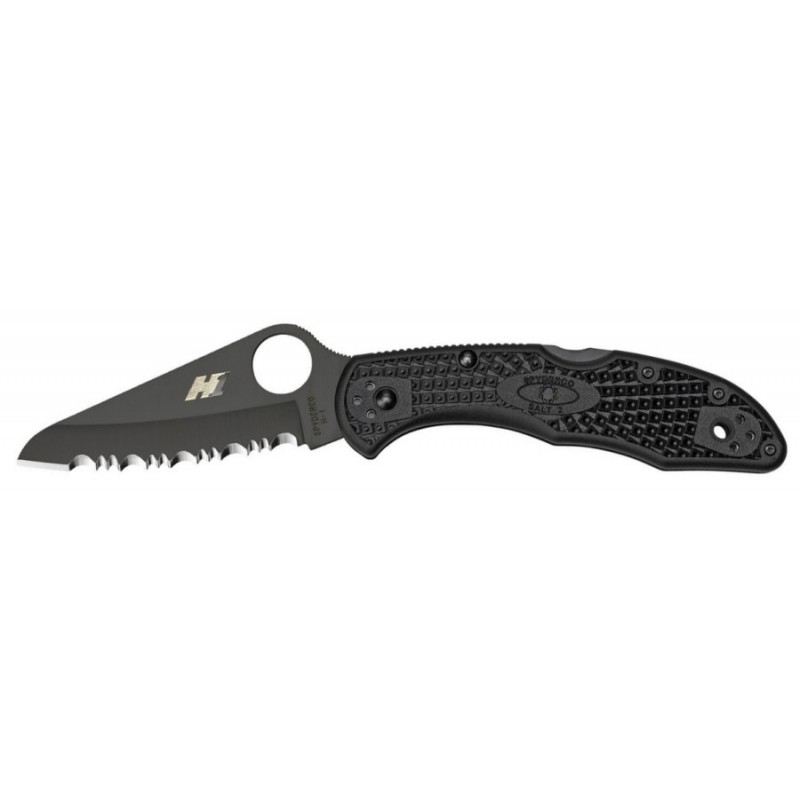 Spyderco Salt 2 LW Folding Knife - 3" H2 Serrated SpyderEdge Black Blade Black FRN Handle
