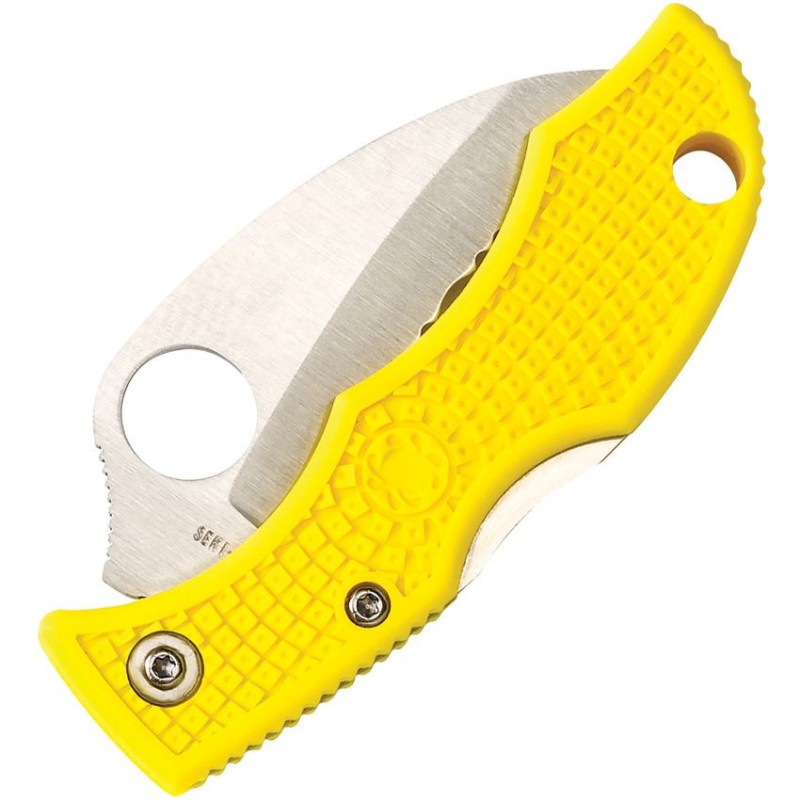 Spyderco Ladybug 3 Salt Key Ring Knife - 1.938" H1 Hawkbill Serrated Blade Yellow FRN Handle