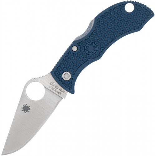 Spyderco Manbug Folding Knife - 1.96" CPM-SPY27 Satin Plain Blade Cobalt Blue FRN Handles