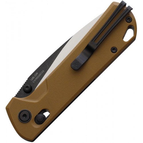 SRM Knives 168L-GW Ambi Lock Folding Knife - 3.39" Two Tone D2 Tool Steel Blade Flat Dark Earth G10 Handle